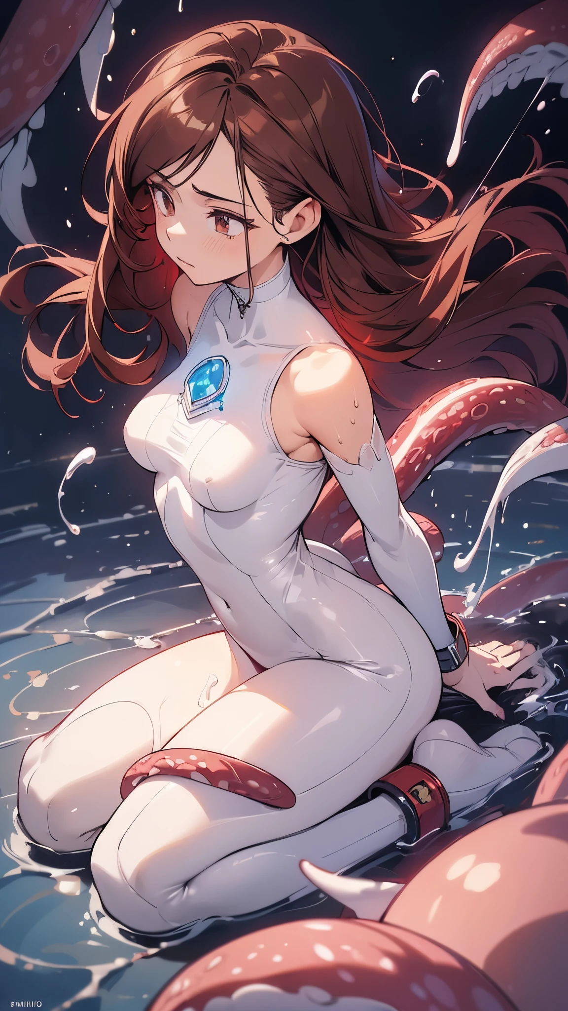 woman,20-year-old,,city,night,white tight miniskirt bodysuit,(Harada Makoto),open mouth smile,(((See-through)))(((octopuses)))