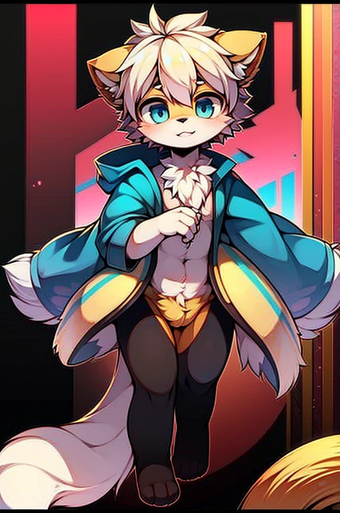 masterpiece, soft shading, 1boy, Furry, furry cat, anthropomorphic, male, red fur, red skin, blue eyes, magical girl theme, revealing clothes, blue magical girl outfit, sexy outfit, revealing outfit, loin_cloth, femboy, fantasy city, uploaded on e621, bulge, standing