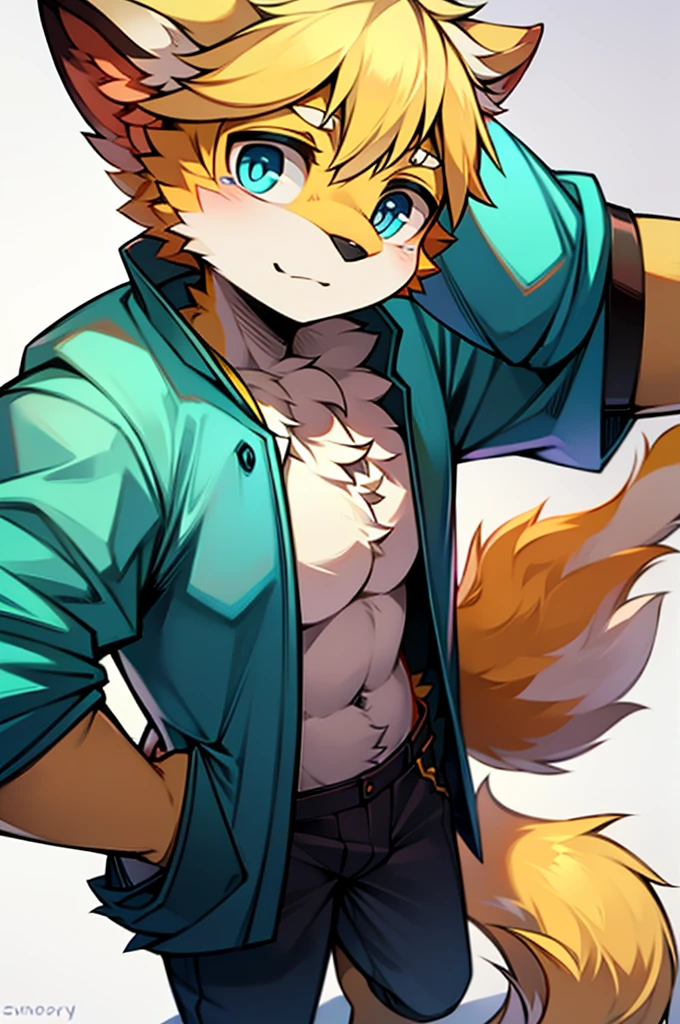 ((Furry, kemono)), 2D furry Shota, swimming_suit,standing,goggles, rabbit_ear, rabbit_tail, topless, green_body_fur, speedo