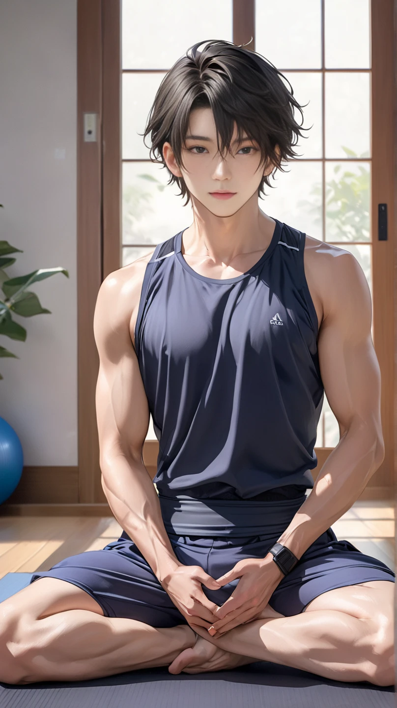 there is a man standing in front of a mirror taking a picture, fit pic, wearing tanktop, full body picture, 2 7 years old, wearing a tank top and shorts, 2 3 years old, wearing a tanktop, full body!, 2 2 years old, 2 8 years old, 21 years old, lean but muscular, 2 9 years old