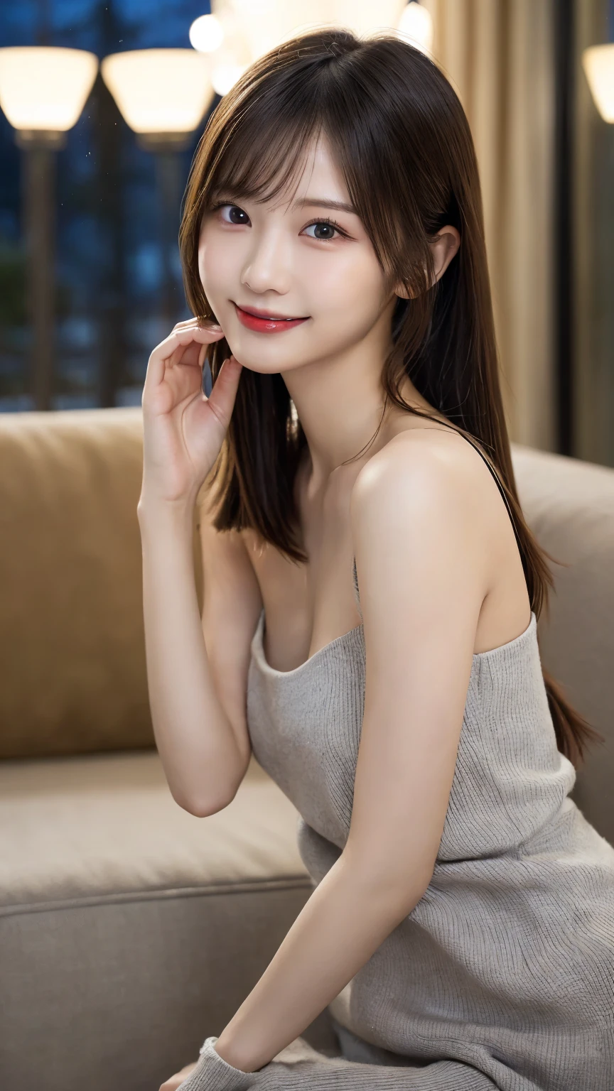 jolie femme, asiatique, tire la langue, déguisement animal, belle poitrine, tétons apparent, dans une suite de luxe avec des lumière néon.