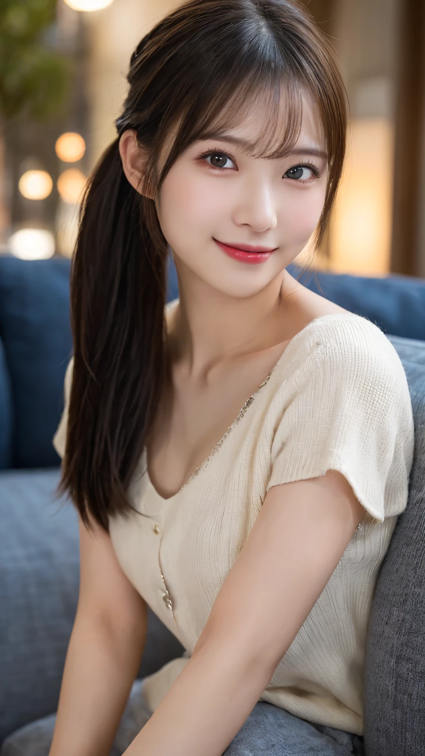 high resolution, RAW photo, photorealistic, extremely delicate and beautiful, extremely detailed, finely detail, extremely detailed CG unity 8k wallpaper, ultra-detailed, (best quality, 8k, 32k, masterpiece, UHD:1.2), Photo of Pretty Japanese model, off shoulder, bare shoulders, white shirt, white cardigan, beautiful and detailed face, clear and beautiful long slit eyes, delicate figure, tall, skinny, medium straight hair, innocent smile, upper teeth, sitting on chair, old Japanese living room, a hyper realistic, real life anime girl,