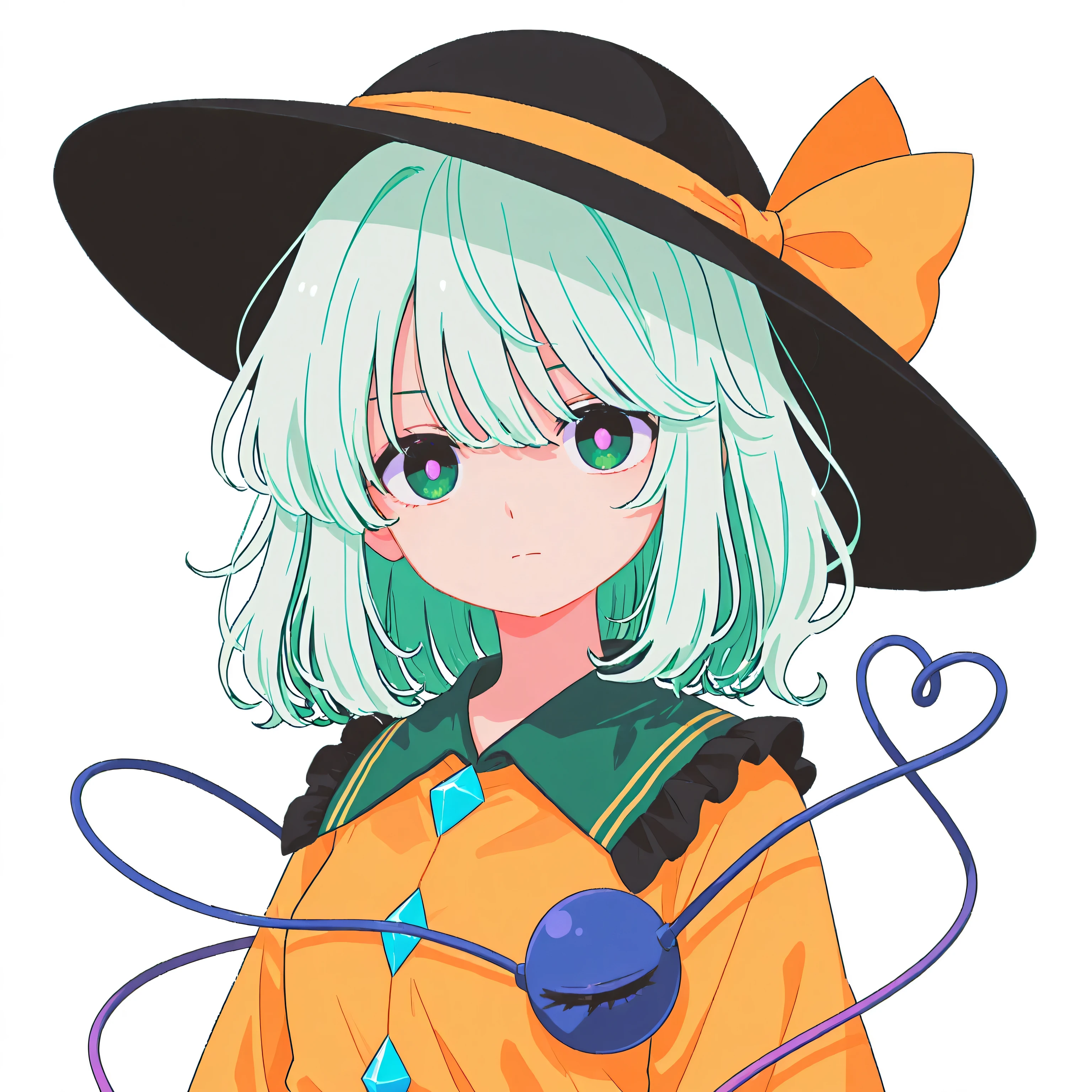 only one person，Komeiji Koishi，touhou，serious，with your eyes shining，white background，high definition