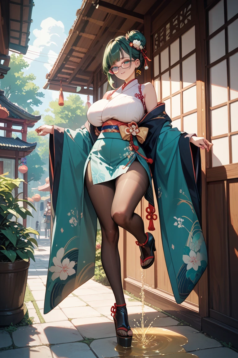 (NSTDA.:1.2), (10, beste-Qualit, master-piece: 1.4), ultra-high resolution, (lifelike, photorealistic portrait: 1.48), 30 years old, A Beautiful Girl, Tall, gigantic breasts, Famous Japanese actors, Blue Eyes, Head tilt, cowboy shot, from the front, looking at the audience, Sliced thinly., Beautiful lake, Zeiss 150mm F/ 2.8 Hasselblad, In Japanese shrines, Whole body, foot, Ultra-Wide Angle