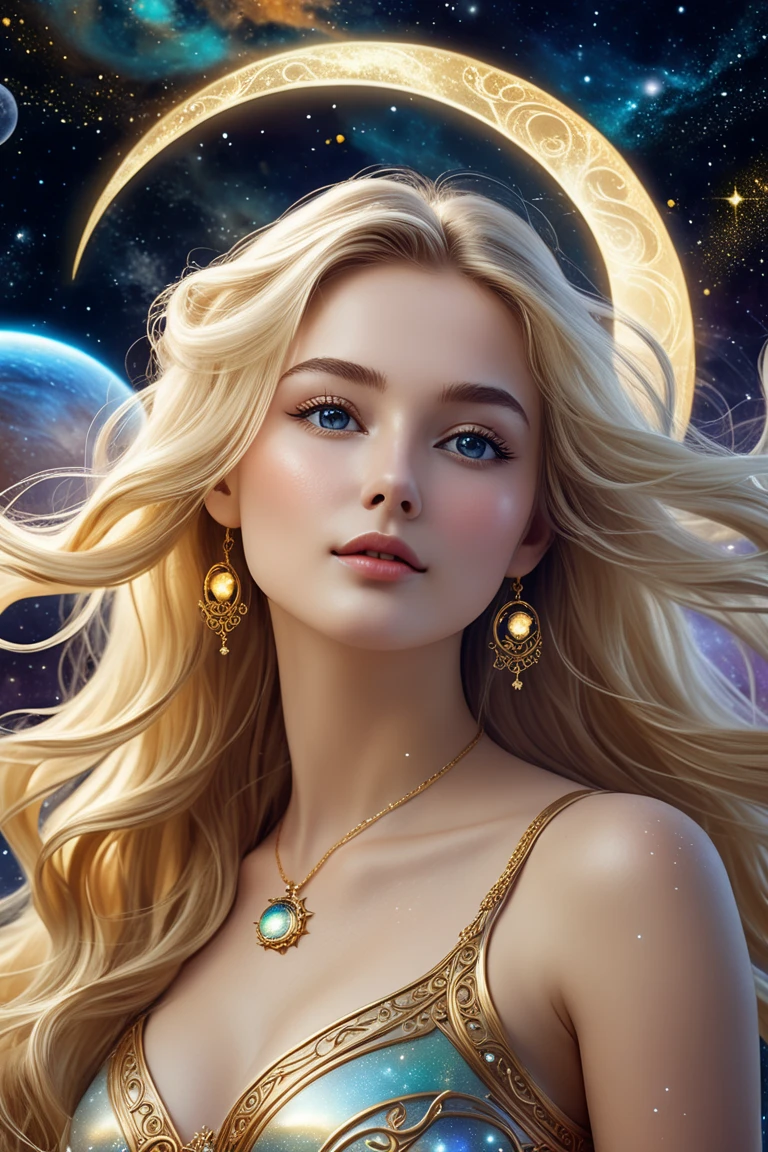 (best quality,4k,8k,highres,masterpiece:1.2), ultra-detailed, (realistic,photorealistic,photo-realistic:1.37),(Numerous award-winning masterpieces, incredibly detailed and textured, maximal resolution and clarity), (Hyper-realistic:1.4)a beautiful girl in the foreground, (She is half French, and is a stunning beauty with detailed eyes and a high nose:1.1), thick eyebrows, detailed facial features, long graceful neck, flowing locks of hair, poised and elegant posture, dreamy atmosphere, Surrealism, mystical aura, Charlie Bowater, 19th-century France, seductive, (detailed landscape of asgard in the background, aurora shining in the sky:1.6), (starry night sky with constellations:1.5), highly detailed, 8k, ultra-detailed, photorealistic, masterpiece, (natural lighting:1.4)