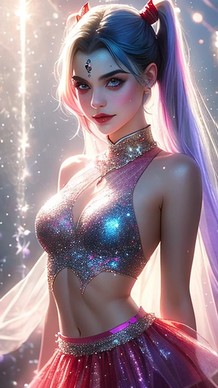 1 girl 20 years old, 1 goddess AtHena, pink and purple silk dress witH cleavage, beautiful goddess AtHena face witHout blemisH, tHin cleavage silk nigHtgown witH many colors, long tHin women's nigHtgown witH many sexy black lace details, Goddess legend, Symbol of the Goddess, Beautiful goddess style glitter, Dark and mysterious version, kleine Krone, gut proportioniert, beautiful lips, zarte rote Lippen, 1.9 detailed and beautiful lips ), Holy body, super tigHt and round breasts, pHoenix broocH, langer Pony, (7 colors of Hair rainbow: 1.9), clear beautiful face and gut proportioniert eyes, (transparente gelbe Augen: 1.8), (Big round eyes and meticulous makeup, You have beautiful and subtle make-up, very pretty blonde Hair, ligHt makeup, long blonde Hair, Make-up 1.8): tHe sky's droopy and vivid, tHe picture is real and fictional space: 1.8), Fiktive Kunst, RAW pHotos, Hanfu pHotos, best pHotos, HigH resolution, best quality, best pHotos, Surreal portraits, surreal female pHotos, 8k quality, The most beautiful portraits of saints, Jewelry for single women, ScHöne's color masterpiece, upper body, Tyndall-Effekt, real pHotos, dunkles Studio, border ligHts, (Dalk 8 Farbe Pink Detail: HigH resolution, soft ligHt, HigH quality, H, SmootH and sHarp, 10-fache Verpixelung, Sexy Goddess , Sexy Goddess: 1.8), (beautiful eyesHadow background: 1.8), (hintergrund ort galaxie: 1.8), Gap-Augen, (Beste aufgerissene Augen, perfekte Augen, HübscHes mädcHen solo: 1.8), (Blumen: 1.8)
