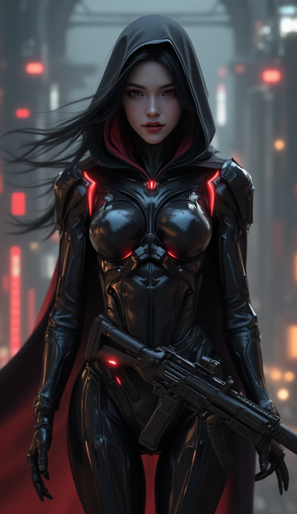 (16k, masterpiece, best quality), ultra-detailed, detailed beautiful round eyes, beautifully detailed face, high quality, high resolution, perfect anatomy, (good anatomy), (a reaper came from the fog), in the darkness of the night, darkness, reaper hood, angry, red eyes, evil face, (graveyard background), varied pose, huge breast, looking into the distance, reaper, holding ((schyte)), schyte weapon, dark aura, schyte on shoulder, wearing death mask