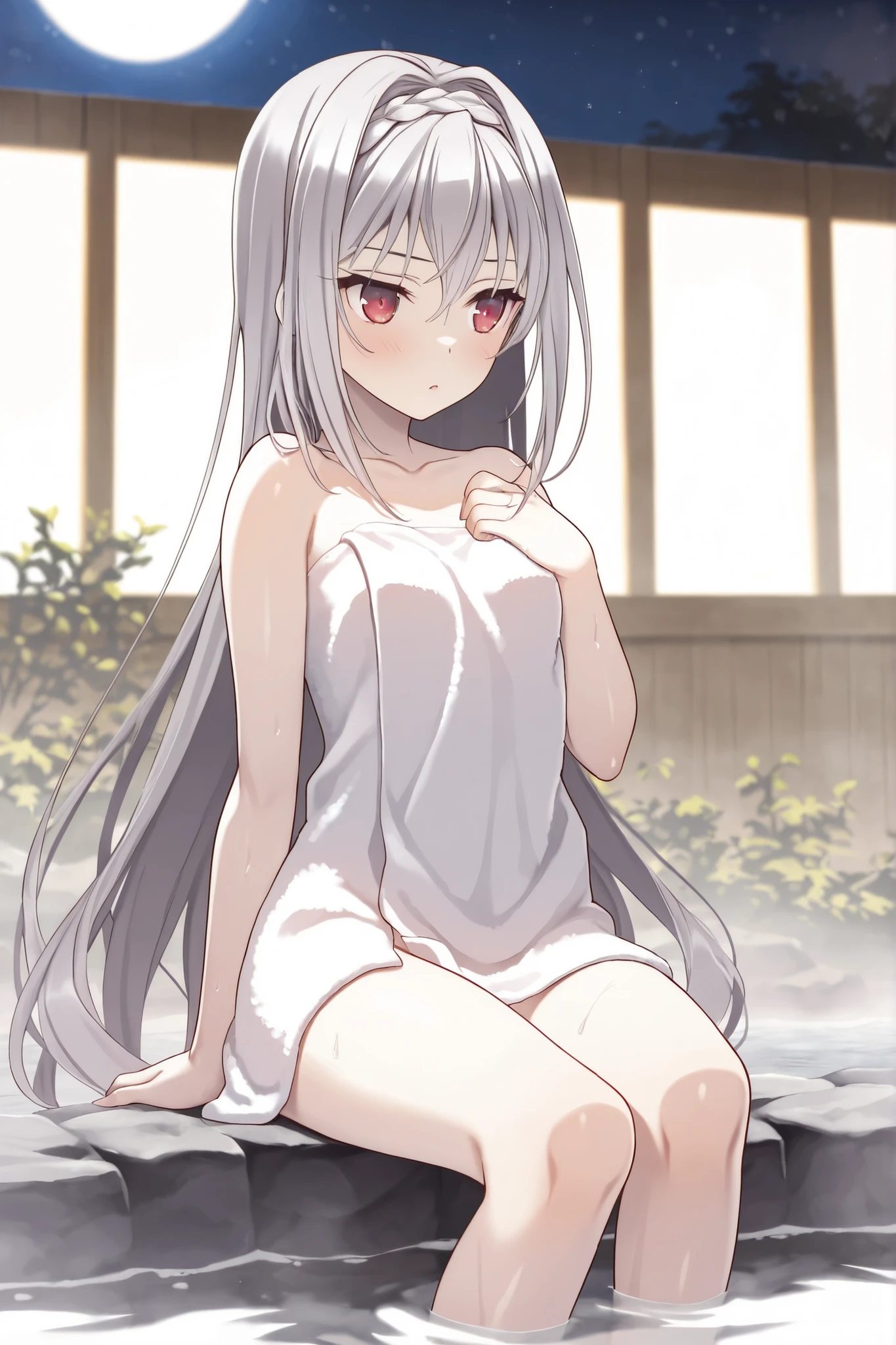 A beautiful long-haired Chinese woman without clothes,Her hair is very, very long,Completely covers sensitive parts of the body