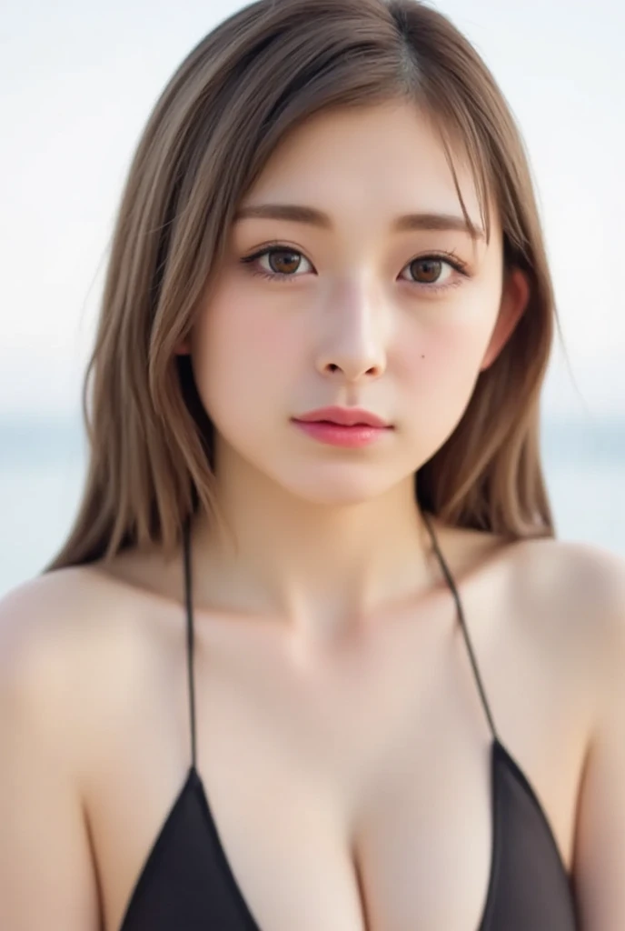 (((masterpiece, Beautiful girl:1.2, Detailed eyes, Swollen eyes, Highest quality, 超High resolution, (reality: 1.4)、Perfect Makeup、超High resolutionのグロッシーリップ:1.1、Trendy Korean cosmetics、eye shadow:1.1、Asian Beauties, Very very beautiful:1.3, Beautiful skins, Slim forward-facing body, (超reality的な), (High resolution), (8K), (Very detailed), ( Best illustrations), (Beautiful and detailed eyes:1.4), (Ultra-detailed), Detailed face:1.1, Bright lighting, Professional Lighting, Looking at the audience:1.25, Look straight ahead、Look at me and smile:1.4
BREAK ピクシーカット、Sexy Swimsuit:1.4、Sexy Face:1.2、Japanese schoolgirl、Sexy micro bikini with risqué exposure:1.5、Great smile:1.5、Eye color is brown、
BREAK (The most atmospheric and warm lighting:1.3)、Blurred Background:1.2、With bangs、超High resolution, Glossy and moisturized face、超High resolutionの肌、最も超High resolutionのDetailed face、超High resolutionの髪、超High resolutionの輝く瞳、Beautiful face drawn in every detail、(超High resolutionの光沢のある赤いlips:1.3),
BREAK ((Brown Hair:1.3)), reality的な,  ((Brown long hair)), lips, Outdoor, Big eyes、Eyelashes、((Shining beautiful landscape))、(((Long hair with bangs、Shiny Hair、Big eyes、large full chest、Intensely accentuates the eyes、Staring at the audience:1.1、Beautiful beauty、Listen carefully、Long neck、Smile a little:1.3、Please close your mouth and laugh、Ideal body proportions:1.2)))、{E Cup:1.4|huge|big|hugeな|Mega} chest, chestの谷間、Moist Skin、(((Naughty expression、Watery eyes、Mr.々Erotic poses:1.3))), BREAK absurdres, highres, ultra detailed,
BREAK (1girl:1.3), __hair-female-short__,
BREAK from front,
BREAK beach scene, Cowboy Shot, thigh:1.2, microbikini:1.5, pink, white, Colorful:1.2