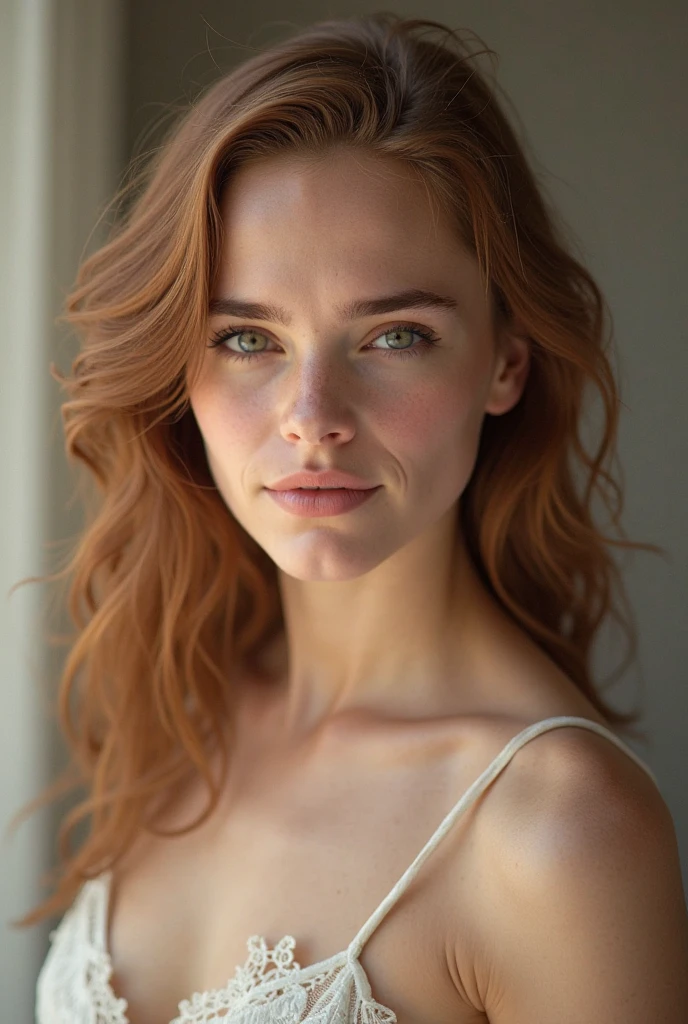 RAW UHD portrait photo of a 25-year-old redhead, perfect supermodel face, very long wavy hair, bright green eyes with a high level of detail, working out on a gim, wearing see-trough white t-shirt, busty, SLR lighting, photo reflex mono-objectif, ultra quality, re sharpness, Filmkorn (Milieu), Fujifilm XT3, Limpide, Rahmenmitte, Detailed skin pores,