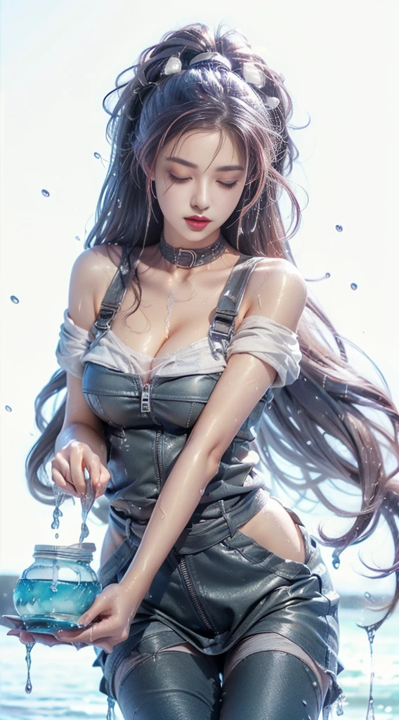 topless,Covered in oil, it sparkles, Perfect and detailed appearance, 8K, masterpiece, Super detailed, Highest quality, (oily and slippery:1.9), Perfect fit, Sunburned, wild, Long white hair, (Browsing Caution:1.0)