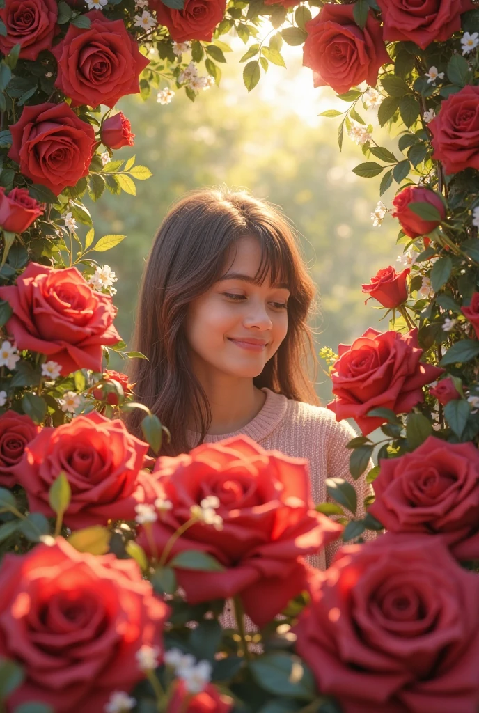 there is a little girl holding a rose in her hand, rosa vermelha no cabelo, segurando uma rosa, segurando uma rosa vermelha, rosa no cabelo, holding a rose in a hand, Beautiful girl, menina jovem bonito, menina com um rosto de flor, menina bonito, rosas no cabelo, rosa vermelha, girl with a flower head, menina bonita, Photo Session