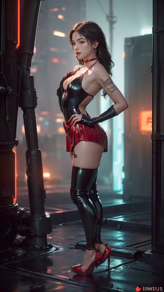 20 years old girl sitting on the chair, cyber punkstyle, furtureistic,  pin up style,sexy, surprised, up skirt, flowing skirt,  colorful , masterpieces, illustrated,