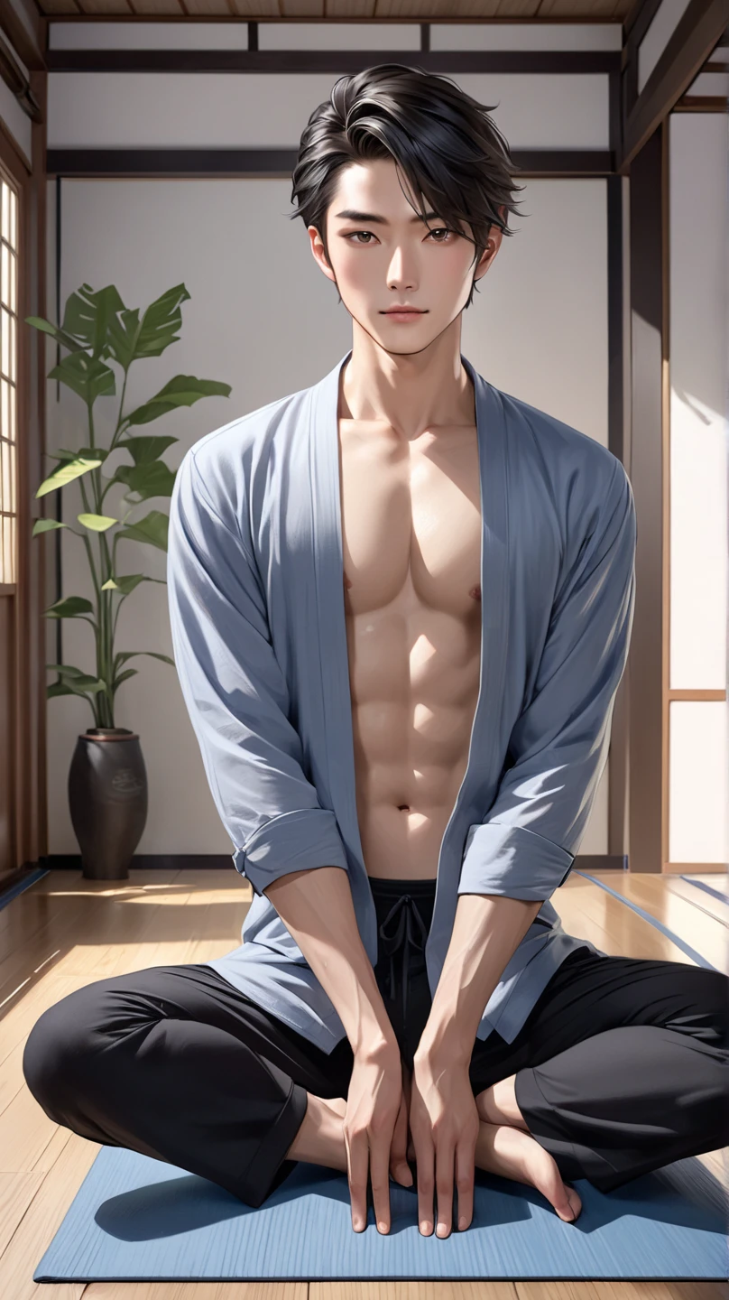 1 male, handsome Japanese male model, high resolution 4k, adult, perfect face, detailed eyes and face, muscular, white eyebrow hair, white eyelashes, Naked torso, Detailed face, perfect face, real skin texture, detail Perfect hand, details, Real and complete hand details, unreal engine, hd picture, satoru gojo, Jujutsu kaisen, white hair, short hair ,hair between eyes ,blue eyes, white skin, cat tail, cat ears