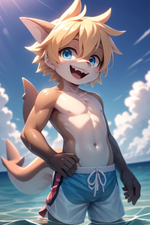 hairy girl, young, cat，Brown spiky hair, Short pointed ponytail, Yellow Eyes, Small breasts, Detailed body fur, , masterpiece, Anime Style, Two-tone body fur, brown body fur, clear brown body fur, Cat， tail, Detailed face, Thick eyebrows, Fine grain, Detailed body,  Beach, sunny, Fine hand, Shining Body, Shiny body,  Embarrassed face,  :3, foot hits three toes,Completely naked，Completely nakedのまま，Naked，Lift both legs up，Please turn your crotch towards me，Pussy，おPussy，Pussy line，Embarrassed expression，humiliation，Seen by everyone，Voyeurism，Lots of characters around，Close your eyes，Grit your teeth，Watery eye，