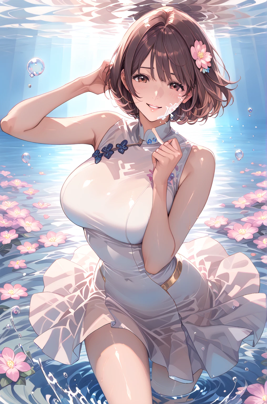wears a white dress、blue belt anime girl, loli in dress, Cute anime waifu wearing nice clothes, beautiful attractive anime woman, Wear clothes made of water, Open your clothes, Clothing that exposes, Dressed in white, seductive anime girls, Blow blow, Anime cute art style, beautiful anime woman, Pixiv has the highest rating, in a skirt