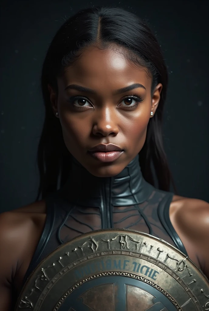 masterpiece, best quality, realistic, photorealistic, half body shot of Storm, African woman, marvel cinematic, detailed face, 8k, uhd, sharp focus