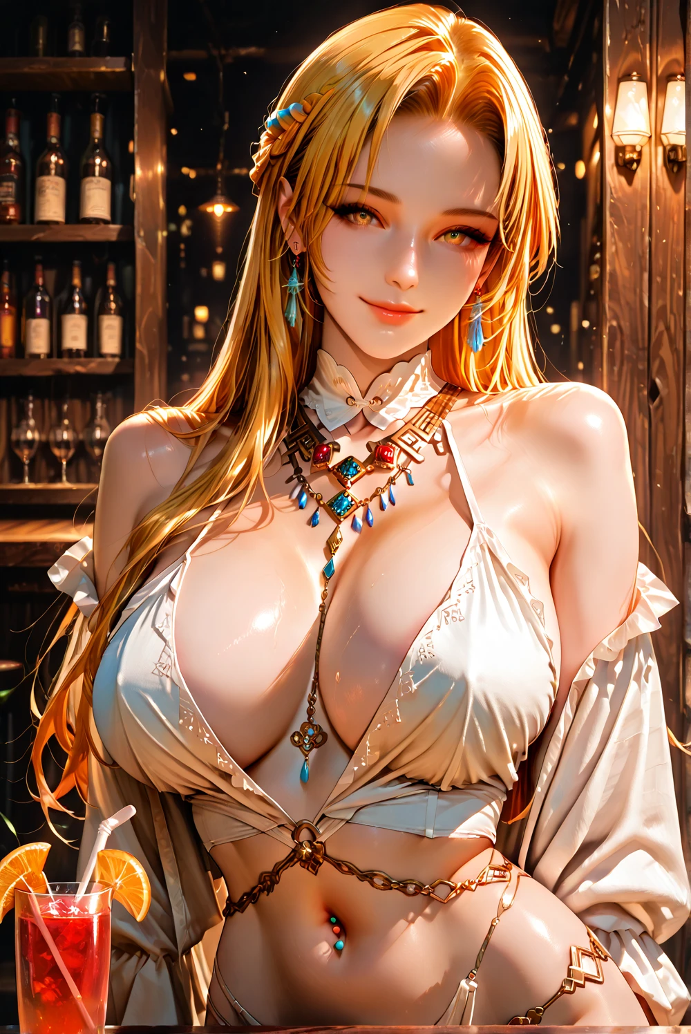 from the side,(Scenes,Fantasy Art,Highest image quality,Surreal主义肖像,(8K),Surreal,best quality,high quality,HD,High quality textures,High Detail,Beautiful and detailed,fine,Extremely detailed CG,Detailed texture,True representation of the face,On the table,present,Dynamic,bold),1 GIL,Ultra-delicate skin,curve,,Beautiful breasts,Huge Breasts,Pale skin,Pointed chest,stand erect,Ponytail,(Very thin hair),(Super soft hair),(Super straight hair),Sweep long bangs,very light copper amber hair,Hair covering one eye,Sportswear