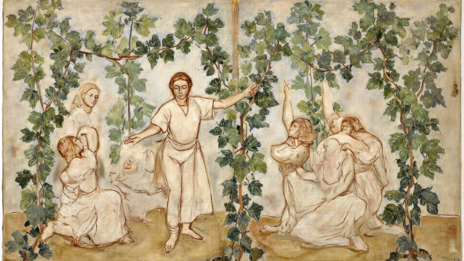 (((Pre-Raphaelite painting of an ancient poor tattered Celtic man ties a cloth to the gualho of a tree, Floresta celta)))