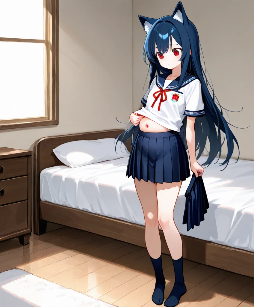 ((masterpiece)), ((best quality)), (ultra-detailed), on the bed, a cute girl, 1girl, solo, sailor suit, ((beautiful eyes)), パンツの着用