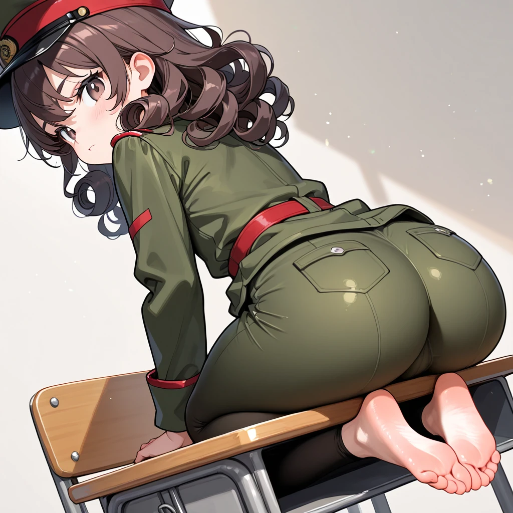 masterpiece, highest quality, High resolution, One girl, (((nsfw,nude))), Brown Hair, alone, Brown eyes,Short Hair,socks, socks, bangs, Long sleeve,Green beret,slender,Flat Chest,Heart pattern background,reference sheet,(nsfw,masturbation),(nsfw,Pussy juice)