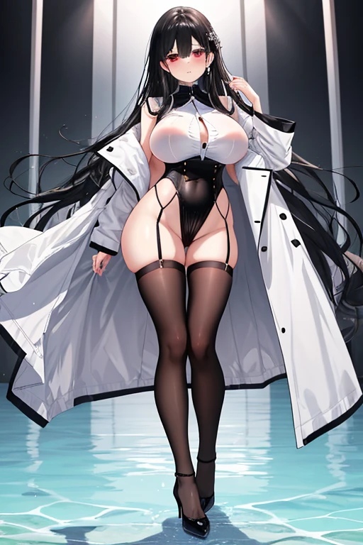(((masterpiece、top-quality、top-quality、Official art、Beautifully Aesthetic:1.2)))、(1girl in:1.3)、ighly detailed、highestdetailed、A dark-haired、((full body Esbian))、(shinny skin)、(Many colors:1.4)、Colossal tits、large full breasts、Sheer areol
