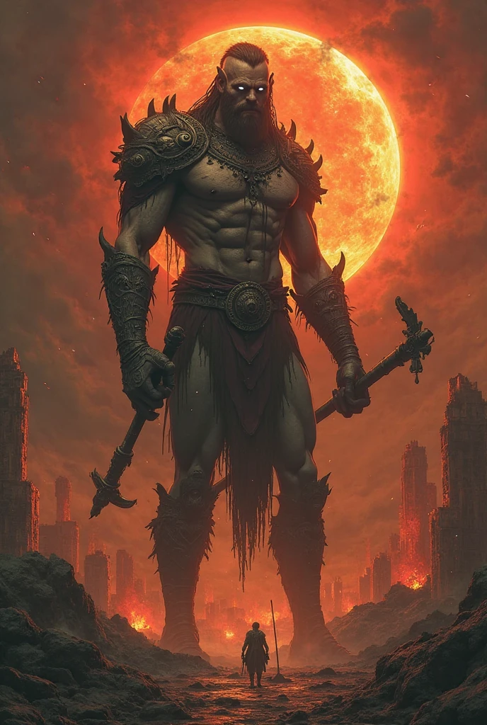 a spartan coming out of hell surrounded by logo style skulls 