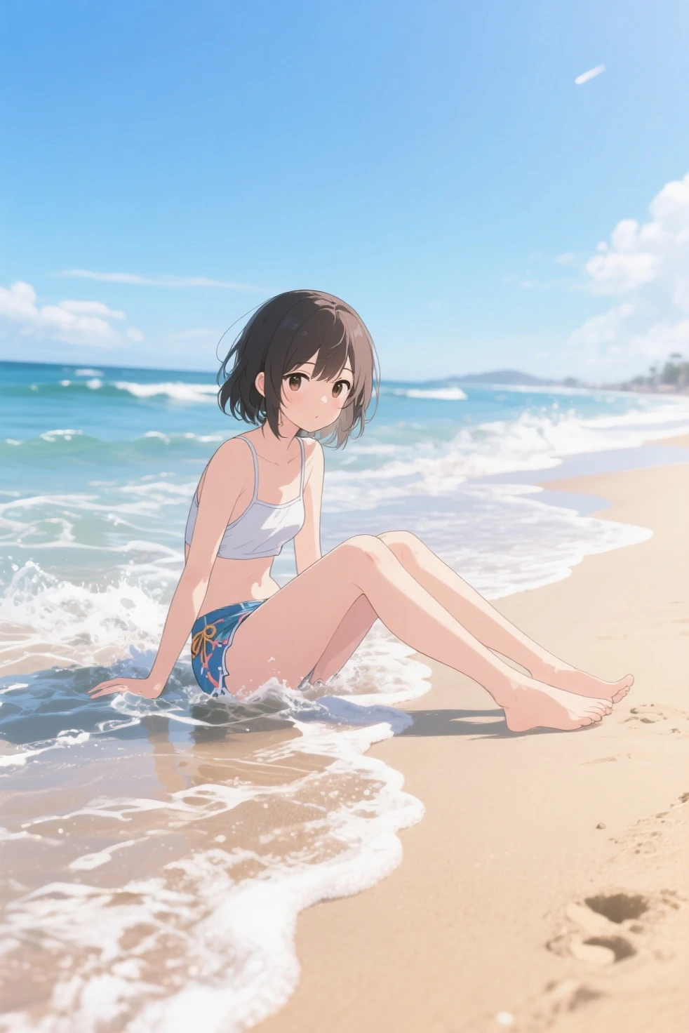 Beach , Anime Realism, The style of Makoto Shinkai and Makoto Niitsu, Highest quality, masterpiece, 8K, Representative works, Official Art, Professional, Super intricate details、Riverside, Anime Realism,、The style of Makoto Shinkai and Makoto Niitsu, Highest quality, masterpiece, 8K, Representative works, Official Art, Professional, Super intricate details, Girl