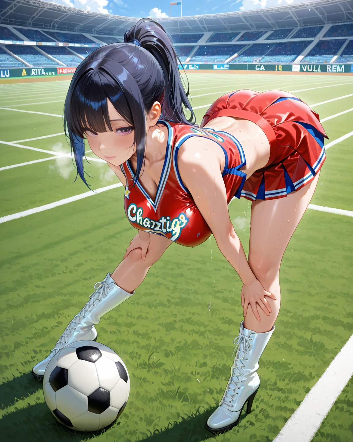 (NSFW:1.3)、( rides guy perfectly:1.9)、(Rich color expression)、(eyes half closed:1.3)、(Grin:1.7)、(Big tears:1.5)、(Drooling from the mouth:1.8)、(The body shakes violently:1.5)、vagina、8K resolution、 masterpiece、((highest quality))、Anatomically correct、(The whole body is wet with semen:1.3)、(Flower Hair Ornaments)、(Large amounts of fluid)、(White athletics uniform:1.3)、(Black knee socks)、((Hasselblad Photos))、[:(Detailed face:1.2):0.2]、(Sweaty:1.6)、(Bend your knees:1.3)、(Leaning forward:1.3)、(Athletics Stadium)、(Big Breasts:1.9)、(Underboob:1.3)、(Embarrassing:1.9)、(Spread your legs:1.7)、(Very thick penis)