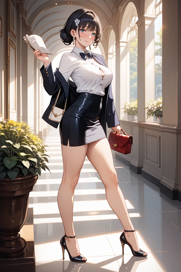 ((Full body shot: 1.5))、((Kpop idol costume))、((Micro Mini Skirt))、((Big smile))、(masterpiece, best quality), intricate details, thin, ((slim)), beautiful girl, Light pink hair, white skin, light purple eyes, sharp jawline, cropped jacket, messy hair, lips, upper body, close up, smirk