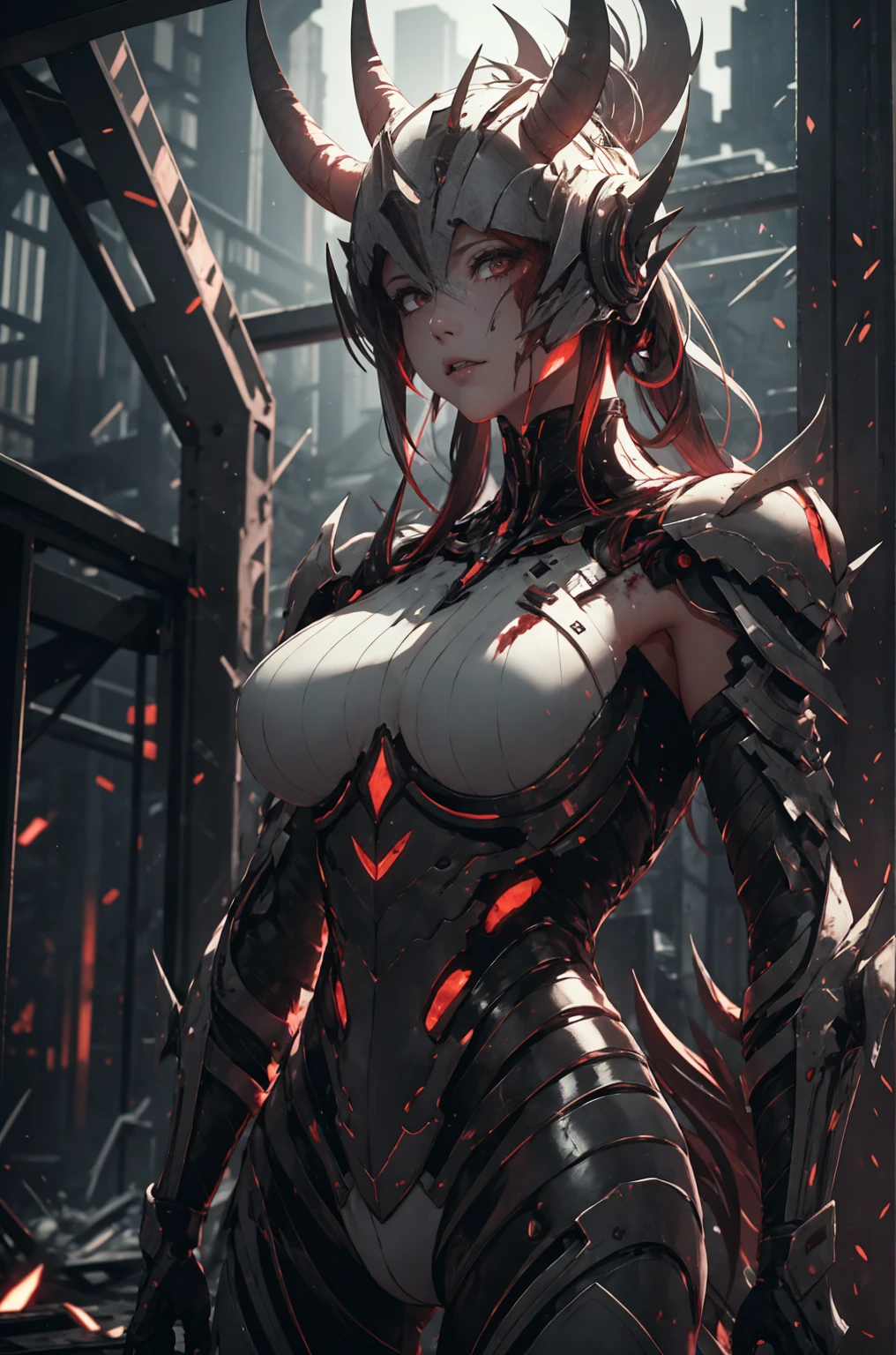(tmasterpiece,top Quority,best qualtiy,offcial art,Beauty and aesthetics:1.2),(1 mechanical girl:1.3),(Only the upper body:1.4),huge tit,Beheaded at the waist(Exposing internal organs,Mechanical internal organs),blood vess,(Being pierced through the body:1.4 ),Extremely detailed,plethora of colors,Most detailed((ultra - detailed)),(highly detailed CGillustration),((Very fine and beautiful),(From the side Side),(Machine-made joints:1.2),((Mechanical limb)),(Blood vessel attached to tube), (Mechanical vertebrae are attached to the back),((The mechanical cervical vertebrae are attached to the neck)),(sitted),face expressionless,(Wires and cables are attached to the neck:1.2),(Wires and cables on the head:1.2)(Character focus),Science fiction,White background,(bloods:1.5),