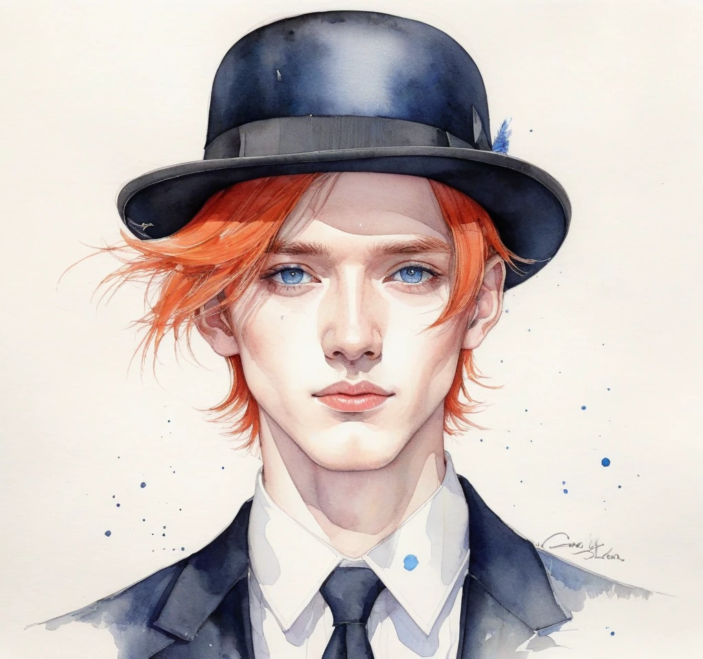 painting of a men with red hair and a red hat, oil painting, expressionist art, watercolor, he has a red hat, color portrait, red hat, in digital painting style