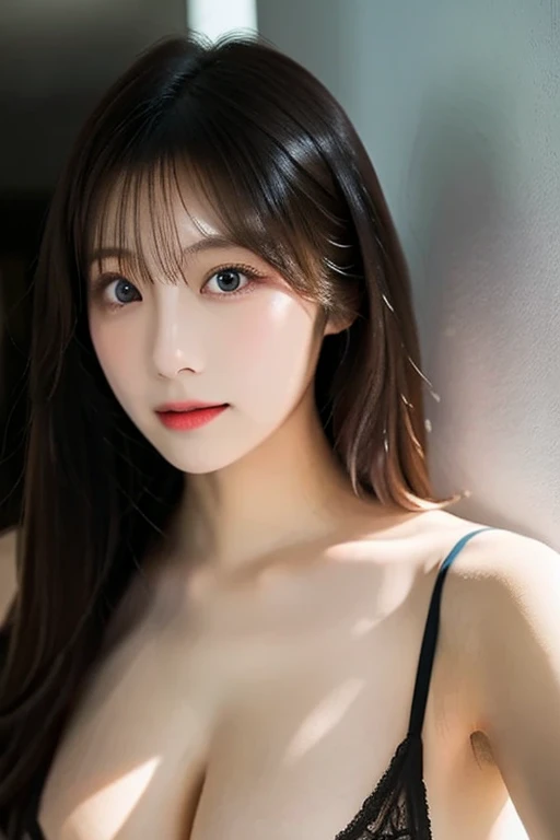 ((masterpiece: 1.4, best quality))+,(ultra detail)+, official art, unity 8k wallpaper, ultra detail, beautiful, high quality, Highlight your cute face, masterpiece, best quality, semi straight medium length hairstyle, (female professional wrestler), (brown eyes, brown hair), bust, looking straight ahead, laugh, lace bikini model, (bust:1.3)