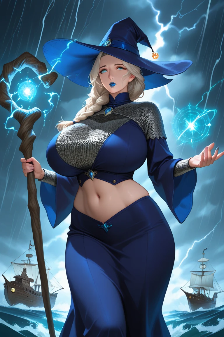A sexy busty sorceress woman wearing a (big bulbous puffy diaper), wide hips, heart emojis, seductive, flirty, magical fog, atmospheric, magical charms, magic spell, sorceress robe, magic, candle, (possession, hypnotic, hypnosis )
