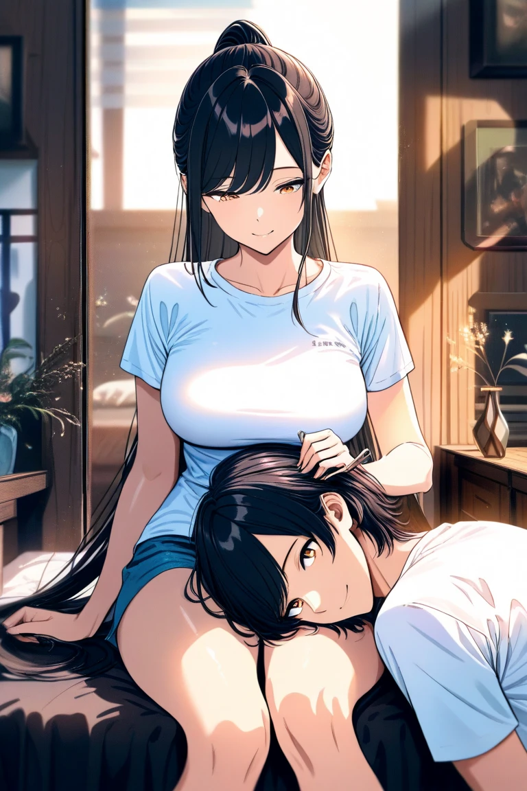 Mother and daughter Height difference Black Hair Shortcuts hair band Completely naked Beautiful breasts Pussy Japanese-style room Holding back tears night
