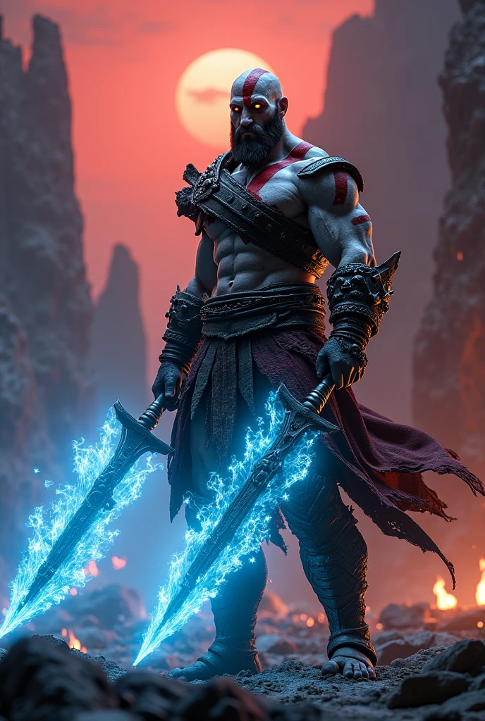 a god of war, strong, male, hello to the divine world, the age of machines dies. The god is fighting Liu Kang mortal kombat