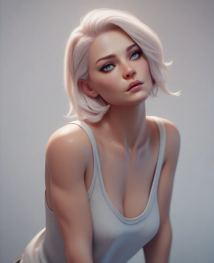 (RAW photo, UHD, HDR, 32k, best quality, trending on artstation, masterpiece, photorealistic, ultra high quality, ultra high resolution, octane render, ultra-detailed, photon mapping, radiosity, physically-based rendering, ue5, Canon 5d, lifelike texture, intricate face, intricate eyes, high contrast, film grain, FujifilmX), (((1girl))), A very beautiful most attractive ultra desirable solo girl, Detailedface, (((solo poses))), (((slender fit body, flawless skin, perfect proportions, perfect anatomy, flawless anatomy, flawless proportions, double eyelids, puffy eyelids, beautiful detailed eyes, pale lips, full body))), platinum hair, (((areola slip))), ((sideboob)), (((underboob))), (((undershirt))), feminine and sexy posture, (((nipslip))), (((nippleslip))), (((platinum hair))), (((fit body figure)))