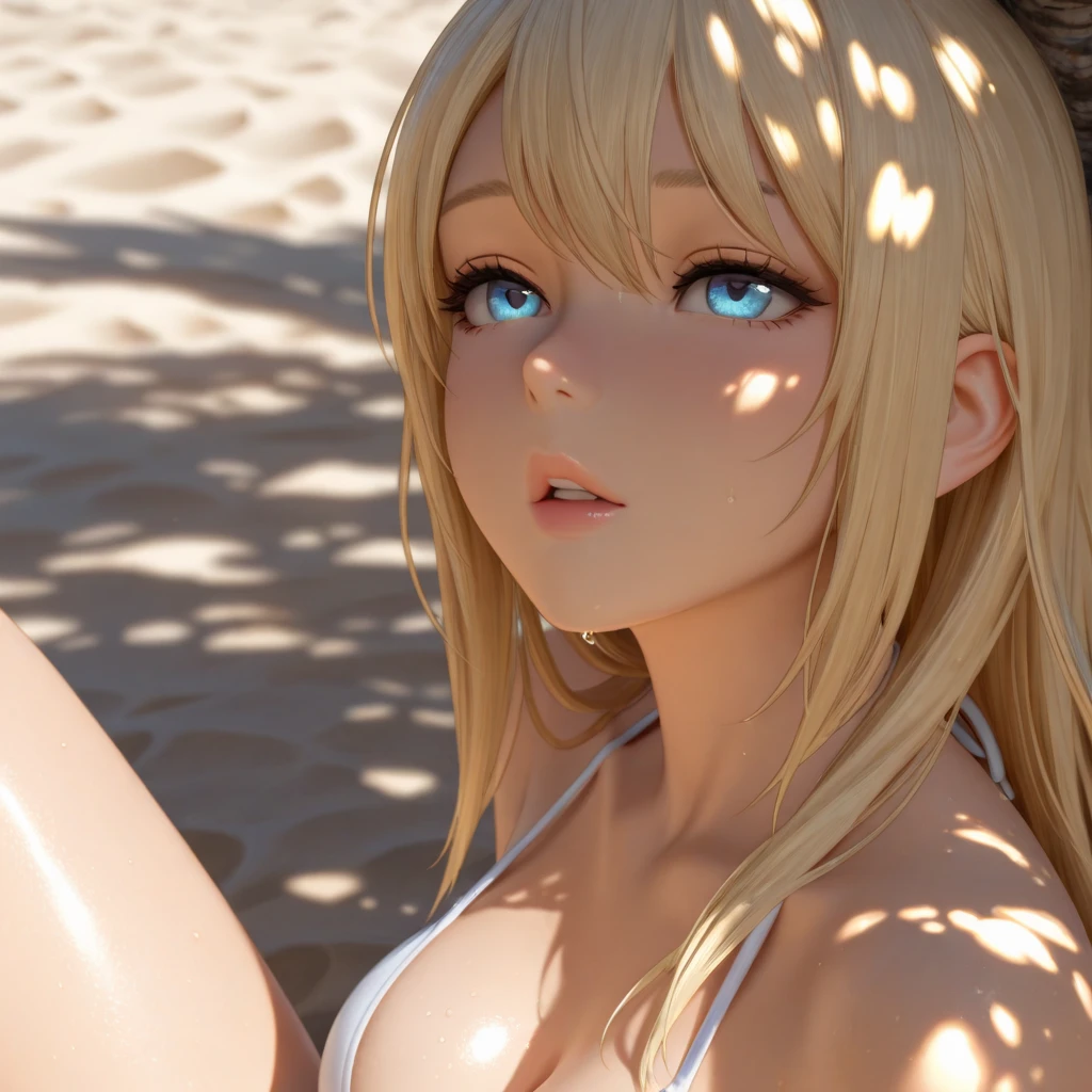a naked young woman:0.9 on a beautiful beach, Riley Andersen from the movie Inside Out, face incredibly detailed, gorgeous eyes, complex facial features, Flying hair, natural lighting, bright coloured, photorealisitic, highy detailed, 8k, (best qualityer,4K,8k,high resolution,work of art:1.2),ultra detali,(realisitic,photorealisitic,photo-realisitic:1.37),portraite