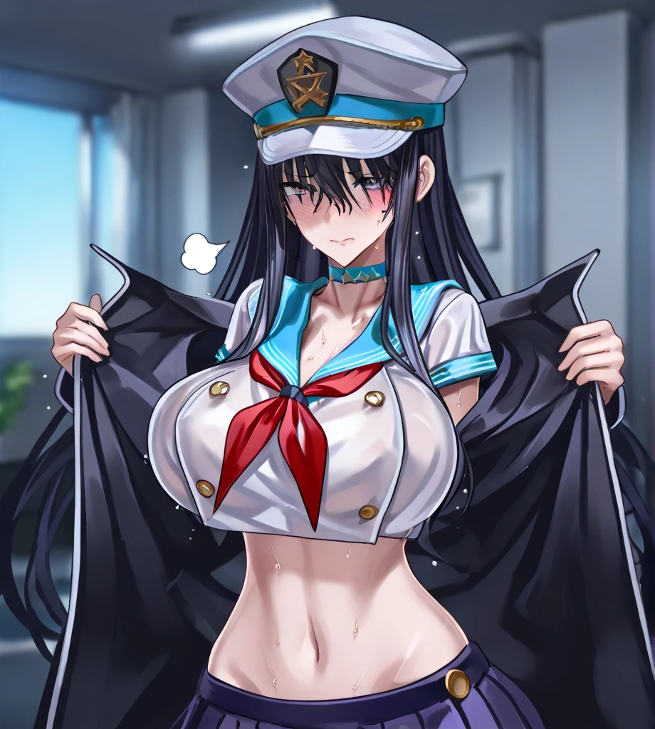 nsfw,(nipples peek:1.2),an unparalleled masterpiece, 8K, (high quality:1.2) perfect artwork, outdoor, 1 girl, Canoe Unlong, fingerless gloves, serafuku, abdomen, loose socks, pleated skirt, yellow neckerchief, earrings, loafers, long hair tied low, hair above one eye, clean, beautiful face, pure face, white skin, shiny hair, (colored inner hair:1.103), (hair details:1.08), (long eyelashes:1.1), Braid, (Beautiful detailed eyes and face), (very detailed:1.05), stunning lighting effects, fighting pose,(big breasts:1.5),cleavage,belly button,underboob,(White micro panties,camel toe:1.2),(Torn shirt:1.2),spread your legs,(blush),(cum on face:1.5),( from above:1.2)