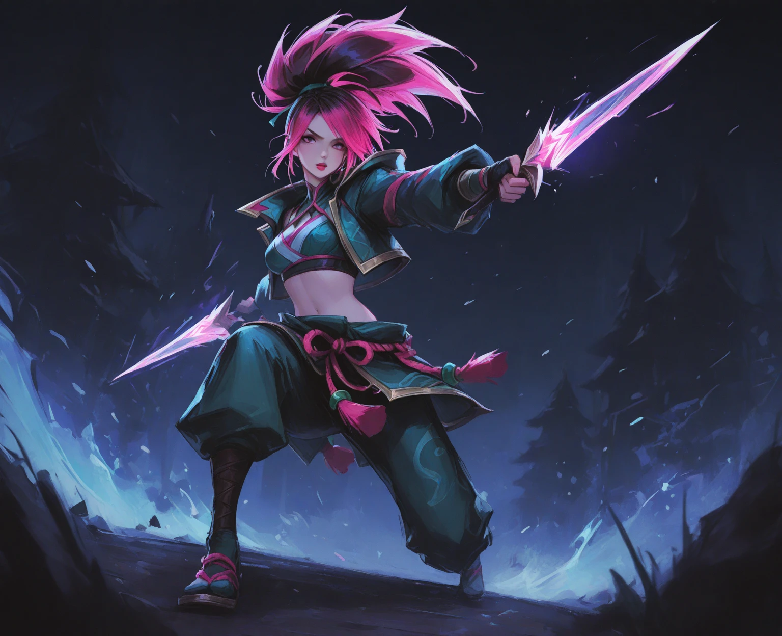 japanese oni is fighting NEZUKO in the sky,pink short hair, blue eyes,Conceptual art, best photo shot, glowing light, realistic, UHD, textured skin, masterpiece, anatomically correct, best quality, 8k, full body,
