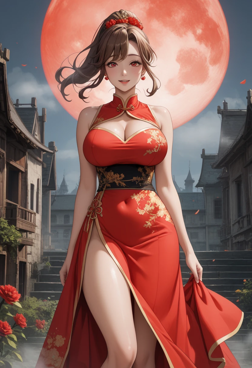 (best quality,4k,8k,highres,masterpiece:1.2),ultra-detailed,(best quality,realistic:1.2), lovely woman, Beautiful girl, red dress, skin tight dress, short black hair, field of poppy flowers, portrait, standing in an s-shape, lustful smile, seductive eyes, sexy breasts, ample breasts, curvy hips, sunset, play, joy, beauty, harmony, portrait, soft lighting, vibrant colors, HDR, 8k, absurdres, cinestill 800, sharp focus, add_detail:2, Ultra HD | | | ((Fullbody-shot)) add_detail:2 (1woman, solo)