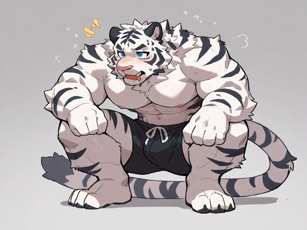 axel cosmas , solo, plump, huge, nipples, fat belly, big ass, eyes shut, jack o' pose, 5 fingers, musclegut body, lineart, normal eyes, wet body, macro body, massive body, huge pecs, very wide, one tail, vision on back, looking at ass, tail higher than ass