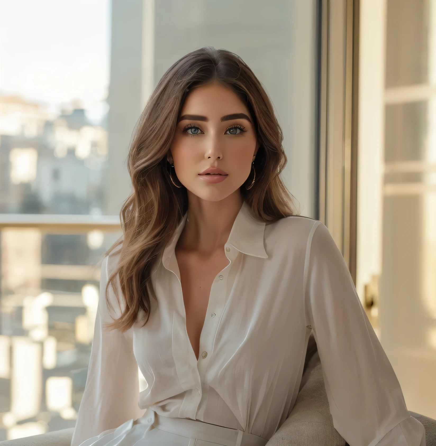 arafed old woman in a white shirt and black pants sitting on a couch, photo of a beautiful old woman, portrait sophie mudd, a beautiful woman in white, anna nikonova aka newmilky, attractive woman, olivia culpo, style of julia razumova, attractive and beautiful, anastasia ovchinnikova, olga buzova, elegant fashion model