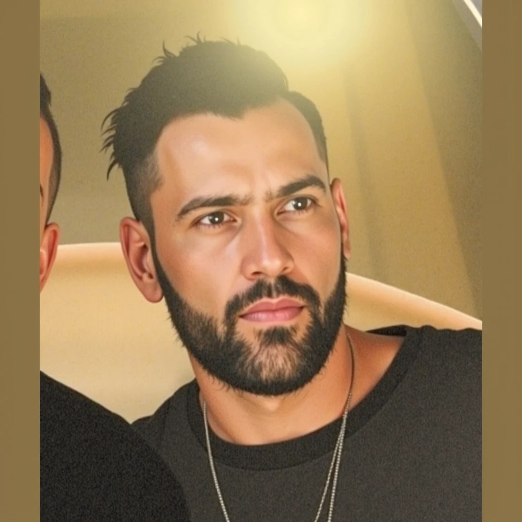 hombre, Beautiful detailed muscles, piel brillante, dramatic lighting, intense facial expression, Cuerpo fuerte, dynamic pose, estilo realista, colores vibrantes, alto contraste, professional photography