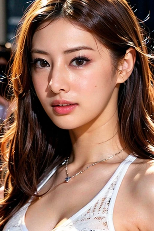 Dark brown hair、Light brown eyes、Japanese actress、 Lady、I am about 40 years old...、(Intricate details:1.2)、(Which is higher???:1.4)、 (Ultra-high resolution:1.2)、Ultra-high resolution、(fine adjustment)、(Detailed facial features)、Hmph、8k resolution、D cup size breasts、Long Hair、ハワイのBeach、ハワイのOcean、どこまでも続く空色のOcean、Shirahama、、Extravagant space、relax、、,Full body photo、Head to toe shot、Beautiful feet、Pink Swimsuit one piece、Beachベッドに座ってトロピカルジュースを飲む、Beachベッドにもたれかかる、Beachベッドに横たわって、Palm treeが背景に見えます、Fashion Hub, Extremely detailed, Very detailed, Realistic, sand時計本体, Obscene pose,、diagonally from below、please lift your chin、relaxした表情、), ((Intricate detailsな背景, Beach, sand, Ocean, outside, Palm tree, dawn, Moody lighting, Warm lighting, Dim lighting, Bonfire, Night Sky)),