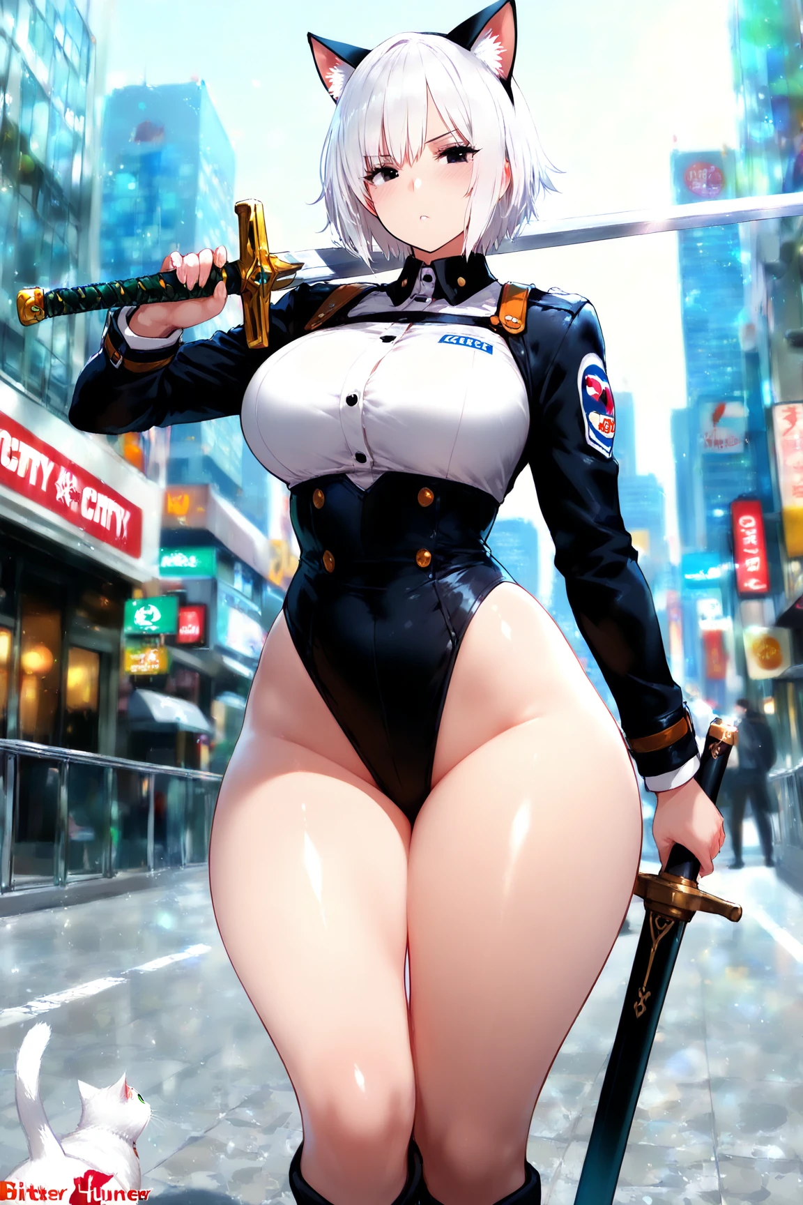 anime artwork, score_9, score_8_up, score_7_up, score_6_up, score_5_up, score_4_up, r,Camie Utsushimi, light brown hair, dark brown eyes,, breasts, , big breasts, , standing, cap, she is 24 years old,   , ,horny, , , ,  style_3, ,  outdoors, raining, catsuit, wet, dark atmoshpere, , gaps in the clouds,back view, heavenly ass