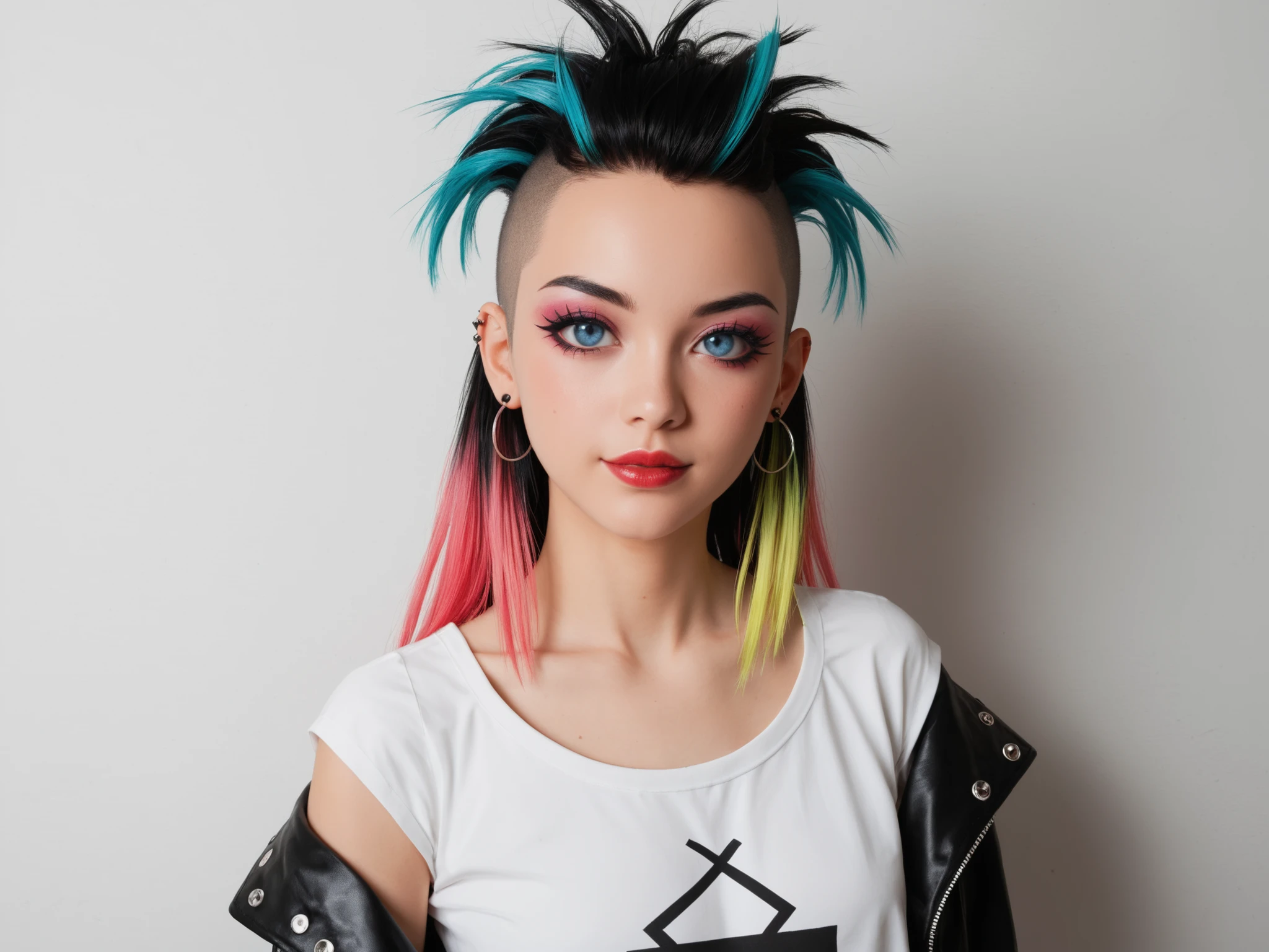 ,mansuji_ningen, , spread, huge, cartoon, NSFW, cute art, olhos azuis, no pupils, punk/non-punk style, short/long hair, multi-colored/gradient hair color, girl, solo focus, masterpiece, perfect details, o plano de fundo é o uma fábrica abandonada