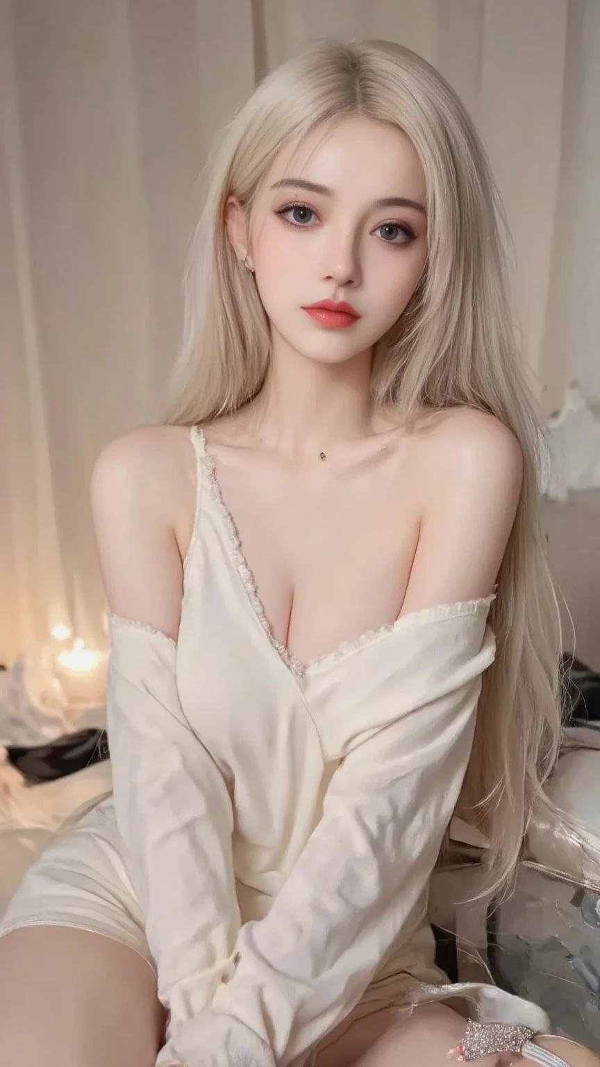 14歳のwhite人モデル, 立っているPhoto above the knee,((Clean clothes)), white clothes, Natural light, きれいなwhite人女性, white hair, lazy smile, (8K, Live shooting, highest quality, masterpiece: 1.2), masterpiece, Super detailed, , High-definition RAW color photo, , , , , , highly detailed eyes, realistic skin texture, highly detailed fingers, very small nose, highly detailed mouth, , Photo above the knee, , See-through feeling、transparent processing、wearing tight clothes、, white髪, blue eyes, masterpiece, realistic skin texture, , shiny hair and white skin, 、 natural skin texture, young woman like a girl, Photo above the knee、blue eyes, 、lowered eyebrows, innocent face, Eyes that look kind, natural skin texture, round face, kind eyes, long and pure white beautiful hair、, small face, No decorations included, white, droopy eyebrows, Mont Blanc, white, droopy eyebrows