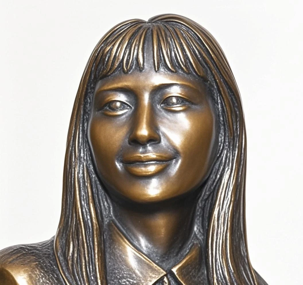 3D Printed, golden PLA skin texture, alexandriaocasiocortez woman wearing a professional shirt,(Bust:1.2), smooth, 3d printed, <lora:3dprinted_v10:0.9> <lora:AOC:0.9>