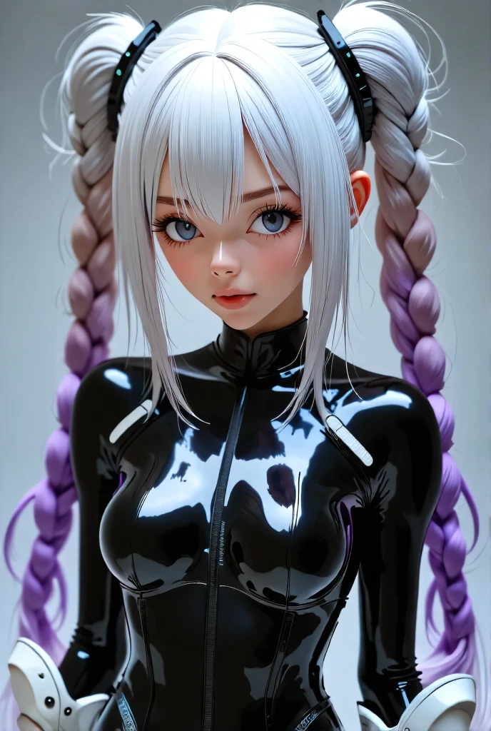 ,(Simple Background), woman alone, View your viewers,  Silver Hair,(gigantic breasts), blue eyes, Very long twin tails, Very long hair,black zentai,,Small Ass,skinny,Thin legs